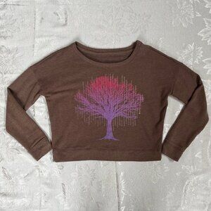 Aeropostale Cotton Blend Wide Neck Long Sleeve Sweater Sequin Tree Print XS